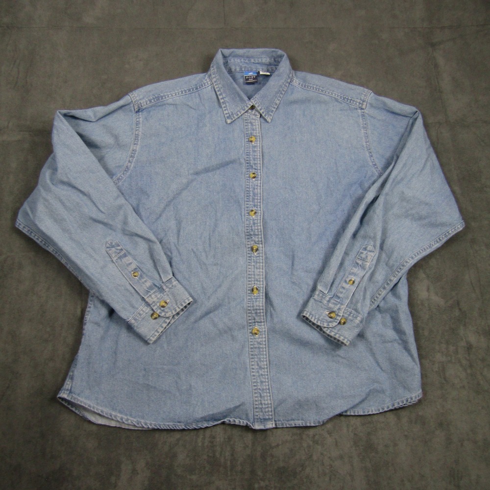Port and Company Denim Shirt Men XL Blue Long Sleeve Cotton Button Down 00589
